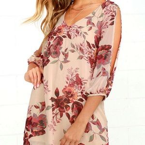 Lulu’s Shifting Dears Beige Floral Print Dress